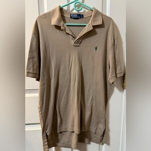 Polo Ralph Lauren Men's Large Tan Polo Shirt Vintage Green Pony Golf Preppy